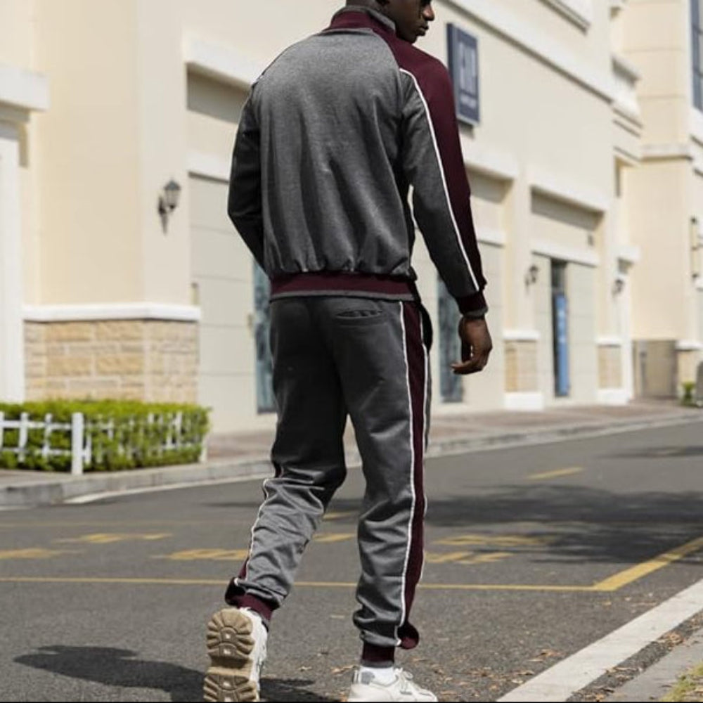 Men’s Zip Up Color Block 2 Piece Tracksuit Set