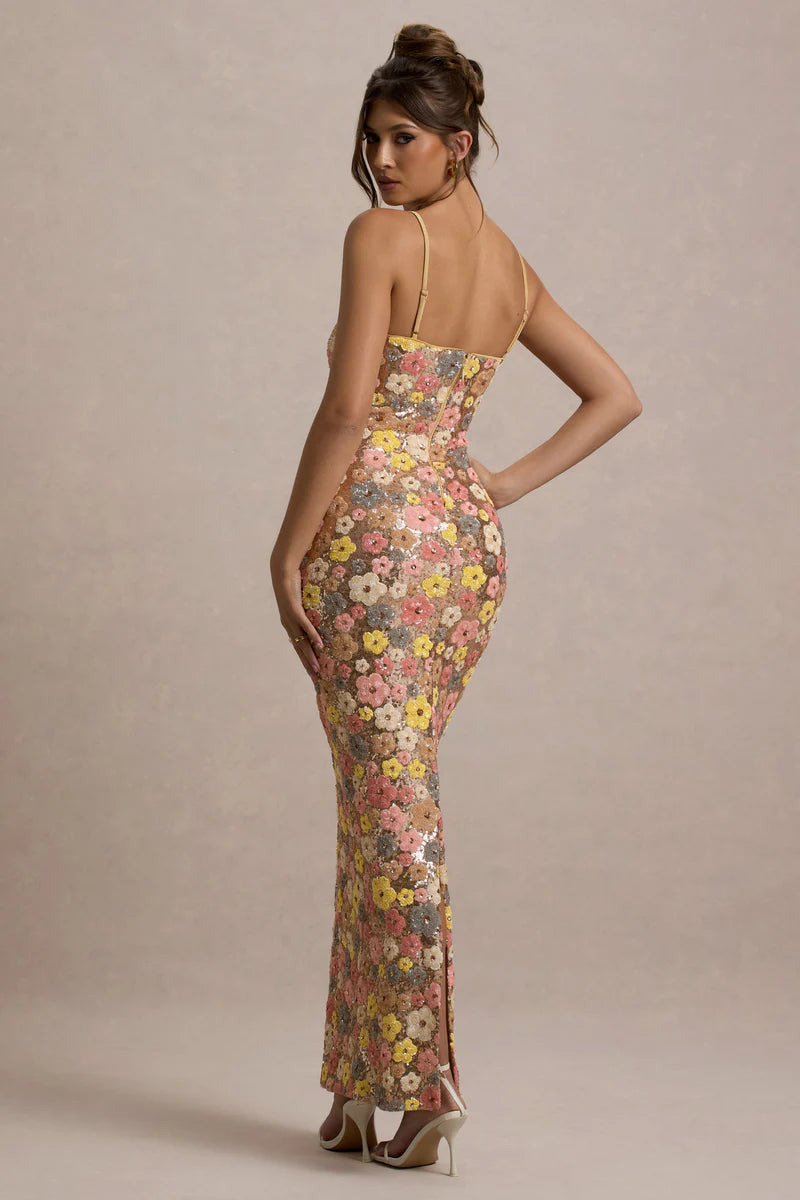 Women's Floral Spaghetti Strap Square Neck Maxi Wedding Guest Dress