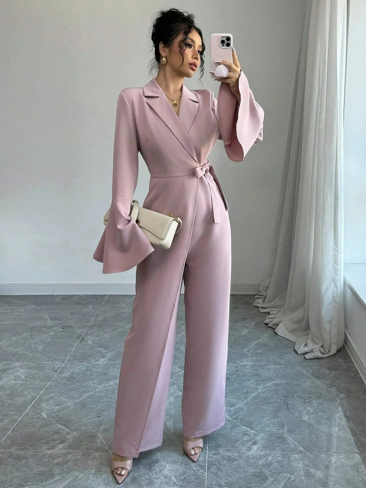 Women’s Blazer Wrap Wide Leg Jumpsuit