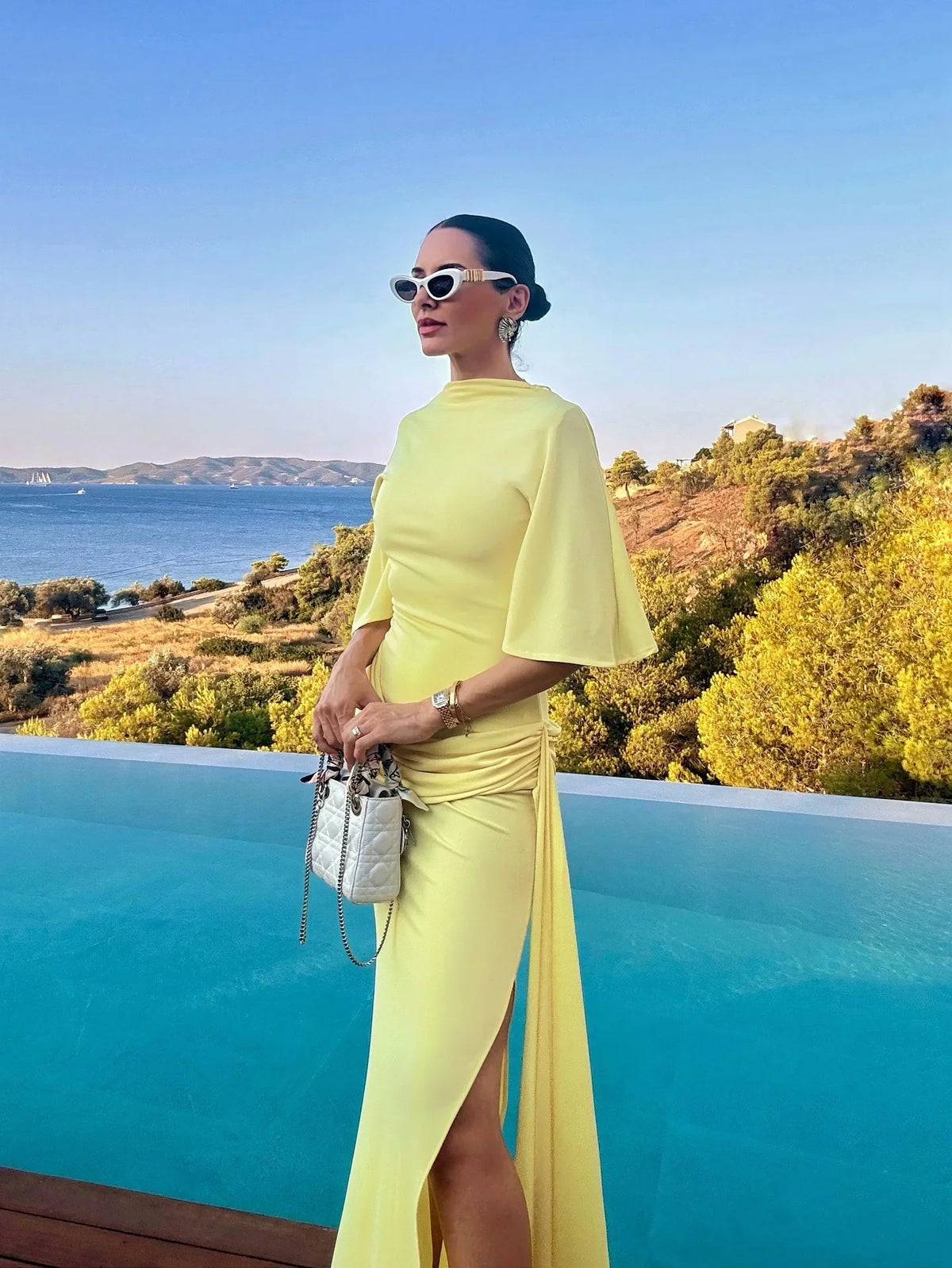 Women’s Cape Sleeve Maxi Wedding Guest Dress