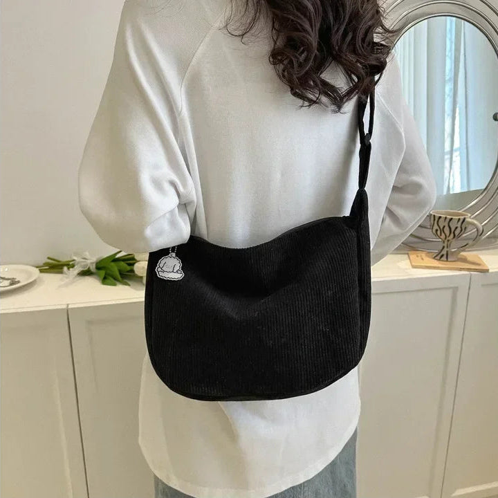 Women’s Casual Shoulder Bag with Ribbed Fabric