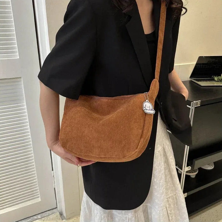 Women’s Casual Shoulder Bag with Ribbed Fabric