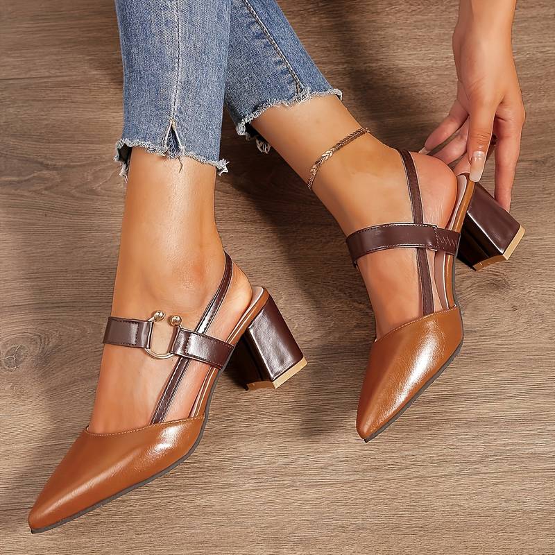 Women’s Closed-Toe Slingback Block Heel Shoes