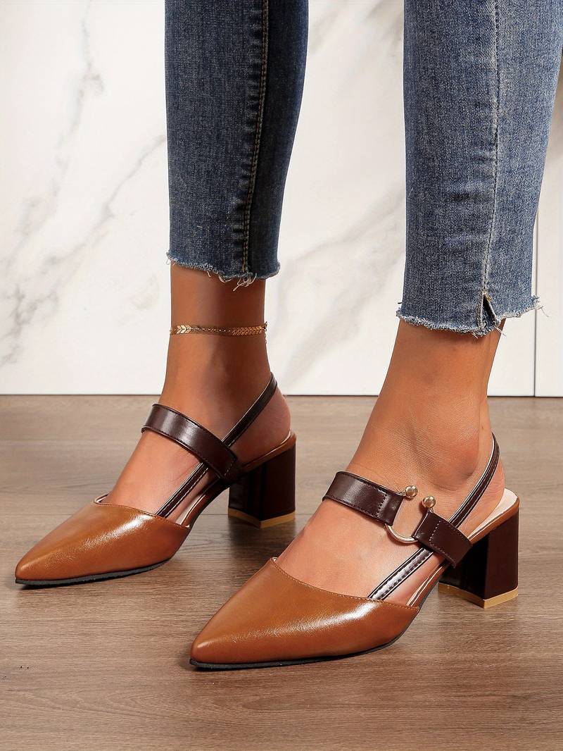 Women’s Closed-Toe Slingback Block Heel Shoes