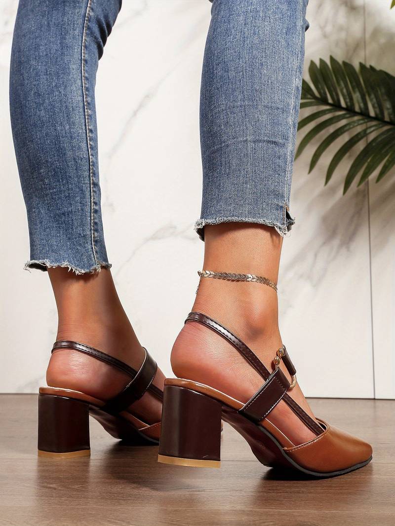 Women’s Closed-Toe Slingback Block Heel Shoes