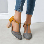 Women’s Closed-Toe T-Strap Block Heel Shoes