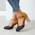 Women’s Closed-Toe T-Strap Block Heel Shoes