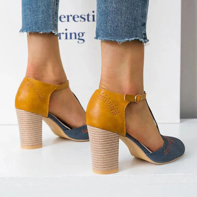 Women’s Closed-Toe T-Strap Block Heel Shoes