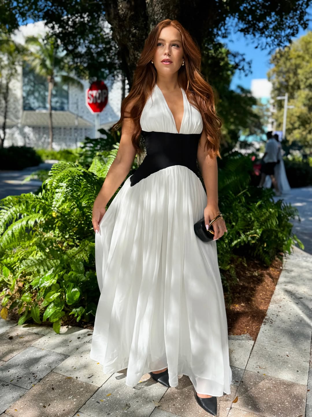 Women’s Contrast Panel Halter Maxi Wedding Guest Dress