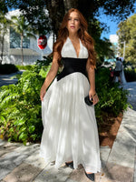 Women’s Contrast Panel Halter Maxi Wedding Guest Dress