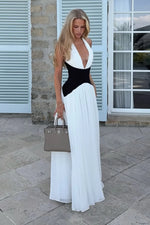 Women’s Contrast Panel Halter Maxi Wedding Guest Dress