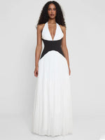 Women’s Contrast Panel Halter Maxi Wedding Guest Dress