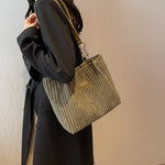 Women’s Corduroy Shoulder Bag with Ribbed Design