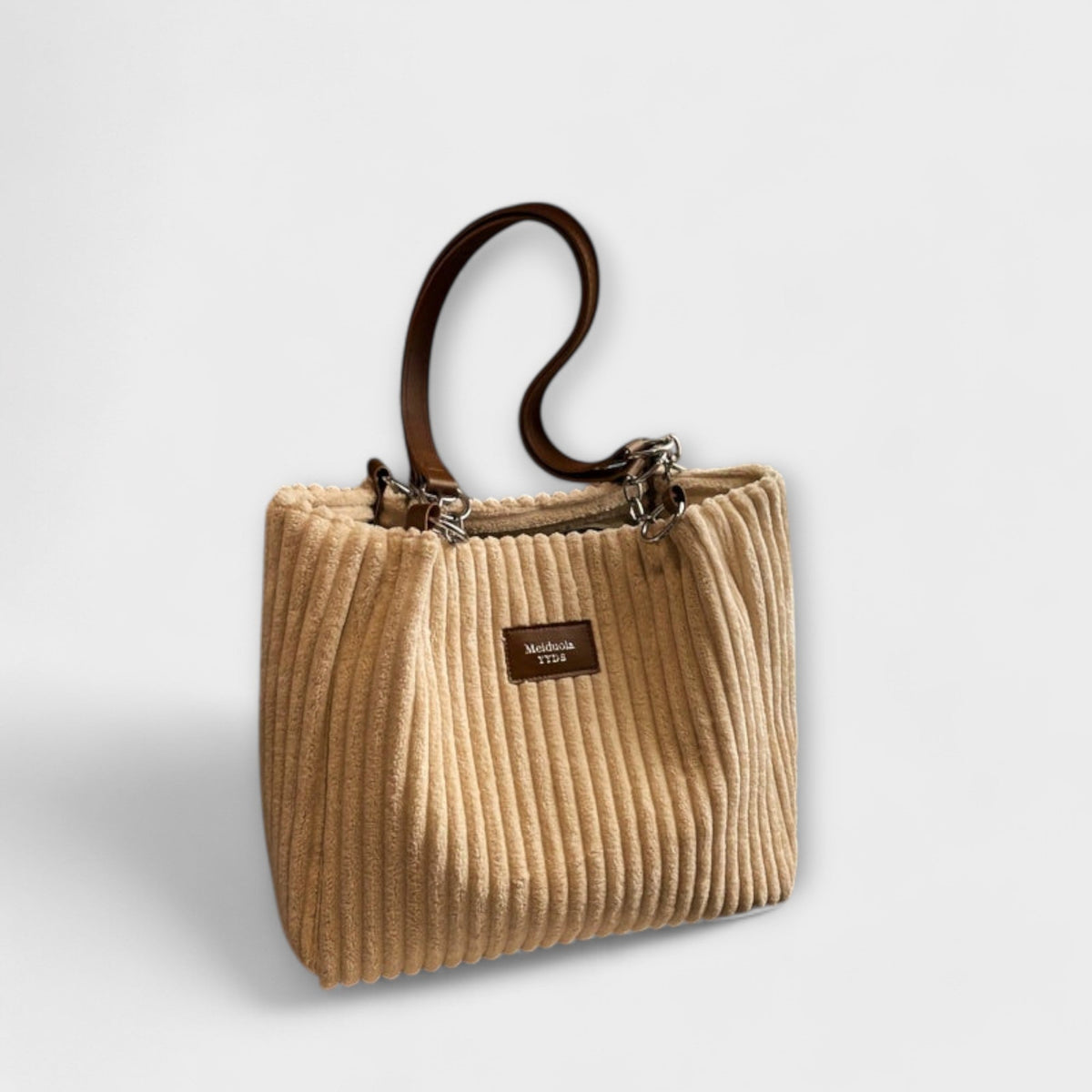 Women’s Corduroy Shoulder Bag with Ribbed Design