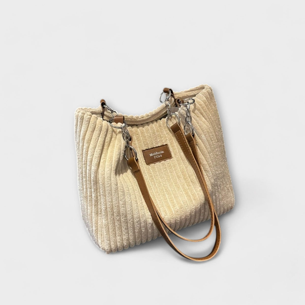 Women’s Corduroy Shoulder Bag with Ribbed Design