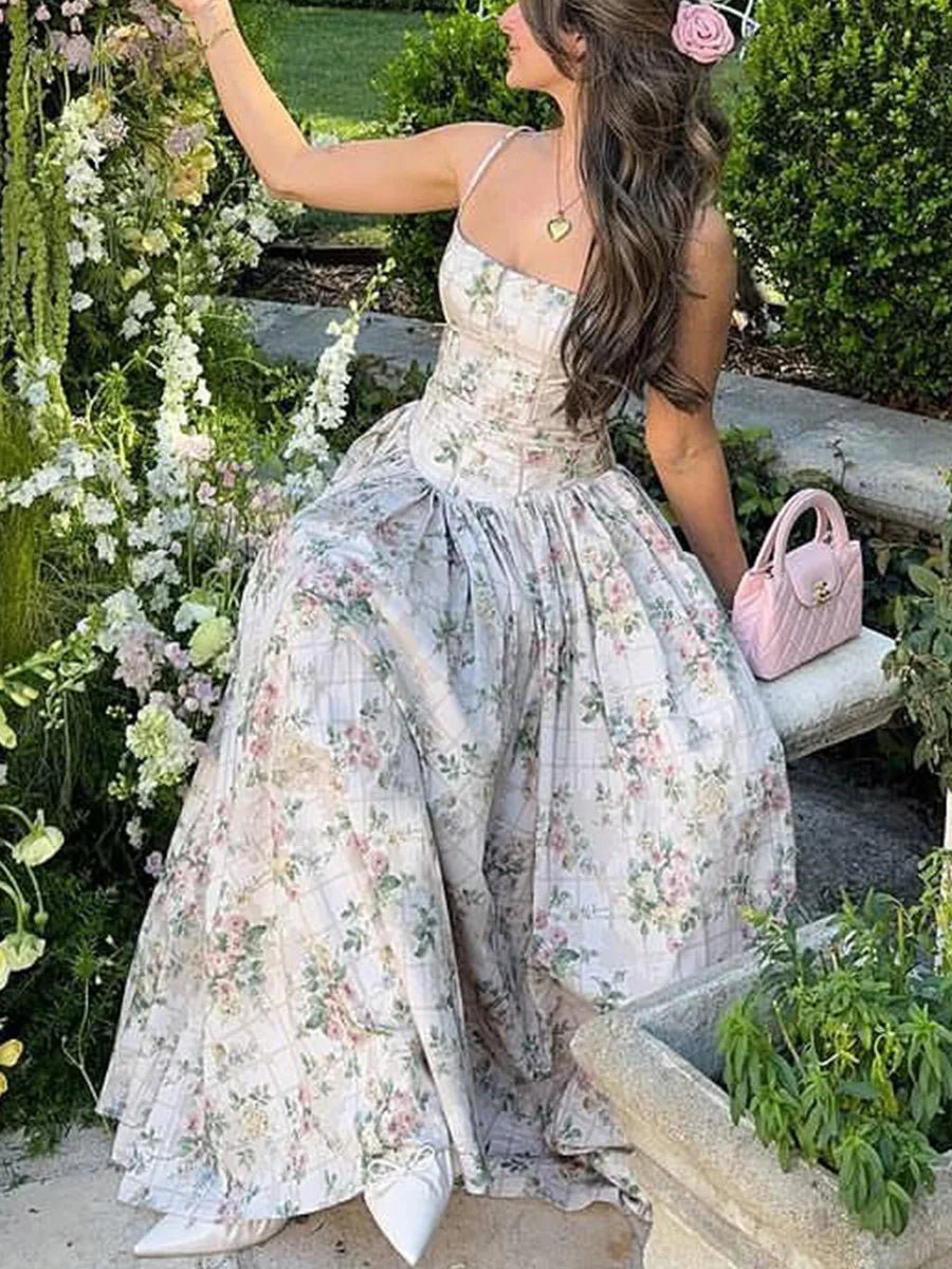 Women’s Floral Corset Midi Prom Dress