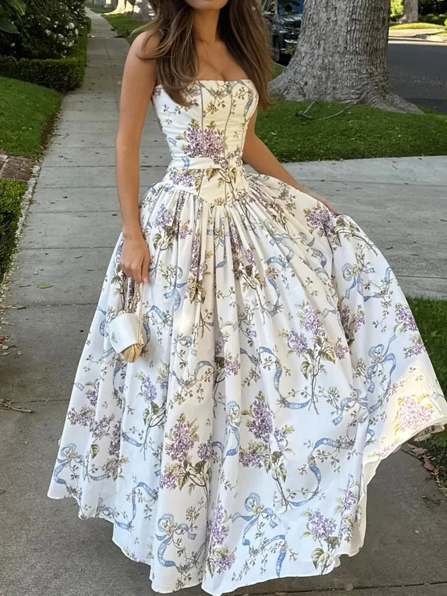 Women’s Floral Corset Midi Prom Dress
