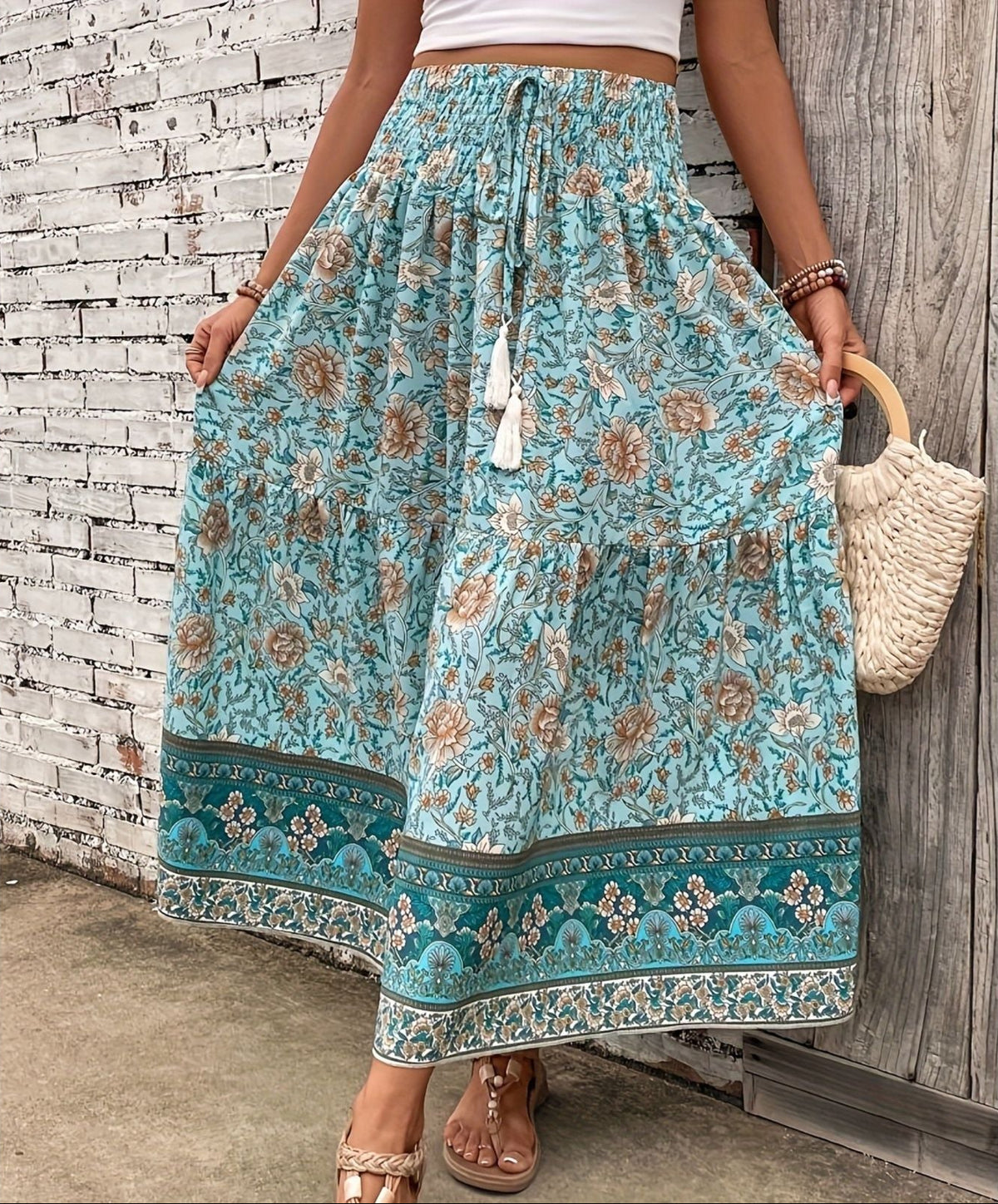 Women’s Floral Elastic Waist Maxi Skirt