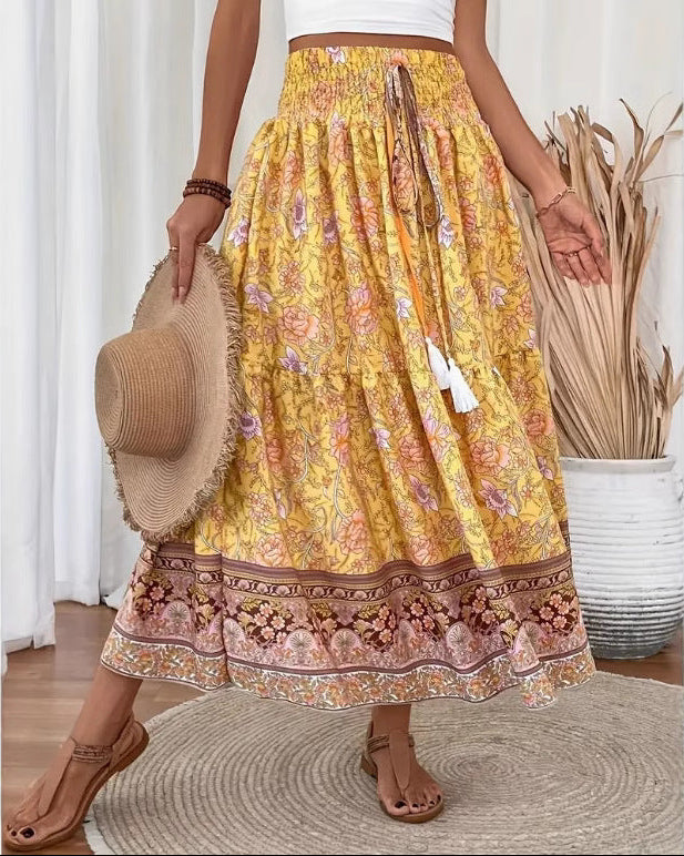 Women’s Floral Elastic Waist Maxi Skirt