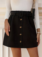 Women’s High Waisted Button Front Belted Mini Skirt