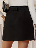 Women’s High Waisted Button Front Belted Mini Skirt