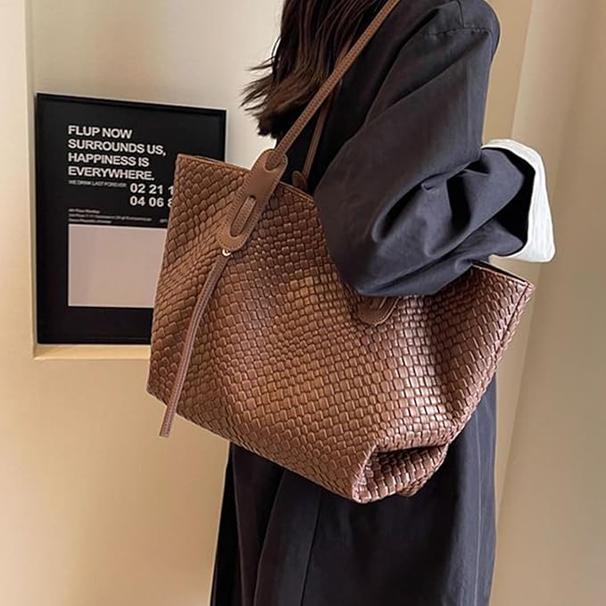 Women’s Large Shoulder Tote Bag with Woven Texture