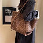 Women’s Large Shoulder Tote Bag with Woven Texture