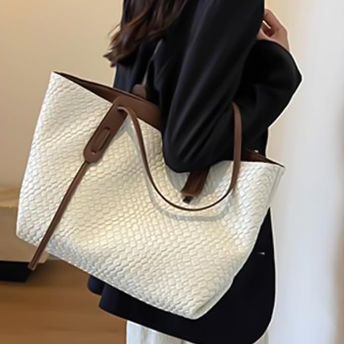 Women’s Large Shoulder Tote Bag with Woven Texture