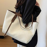 Women’s Large Shoulder Tote Bag with Woven Texture