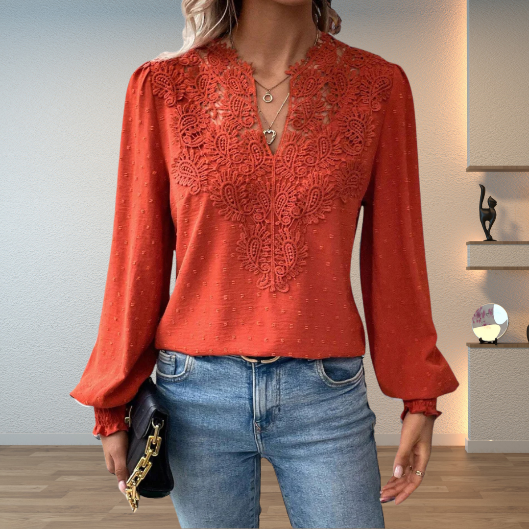 Women’s Long Sleeve Lace V-Neck Blouse