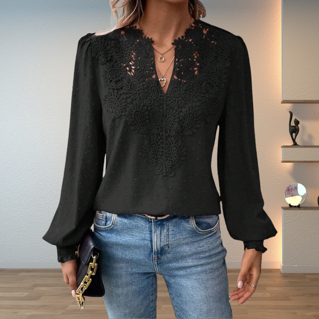 Women’s Long Sleeve Lace V-Neck Blouse