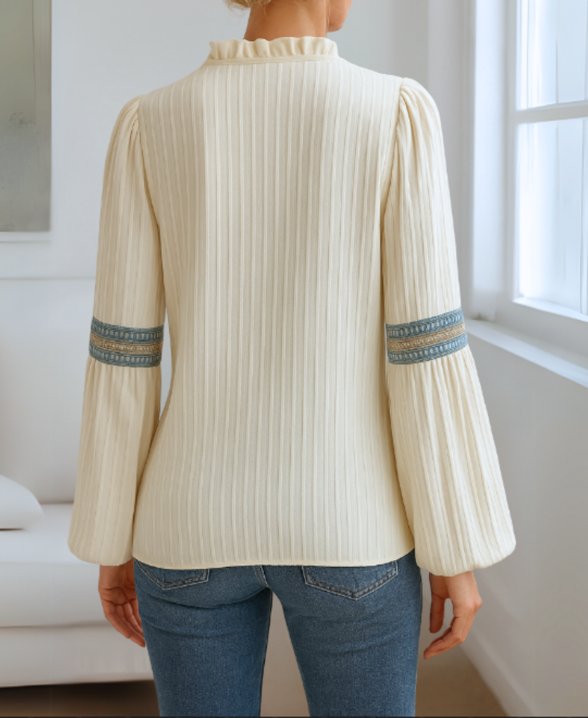 Women’s Long Sleeve V-Neck Embroidered Blouse