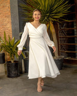 Women’s Long Sleeve Wrap Midi Wedding Guest Dress