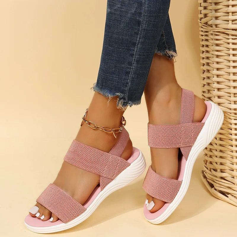 Women’s Open-Toe Elastic Strap Flat Sandals