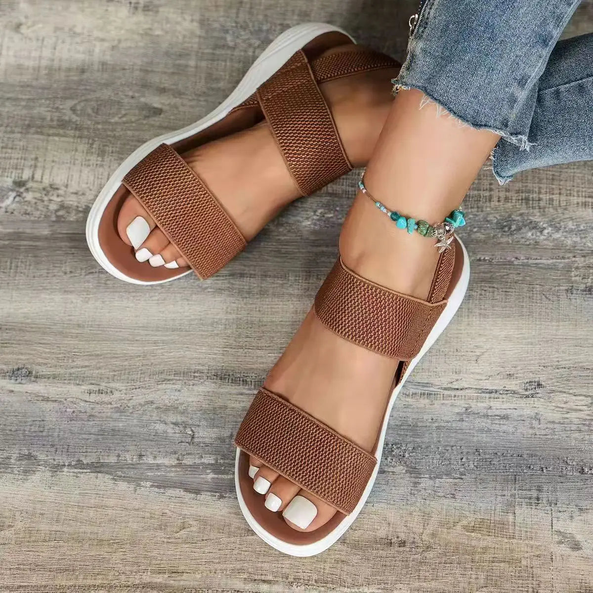 Women’s Open-Toe Elastic Strap Flat Sandals