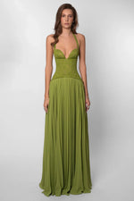 Women’s Pleated Corset Maxi Wedding Guest Dress