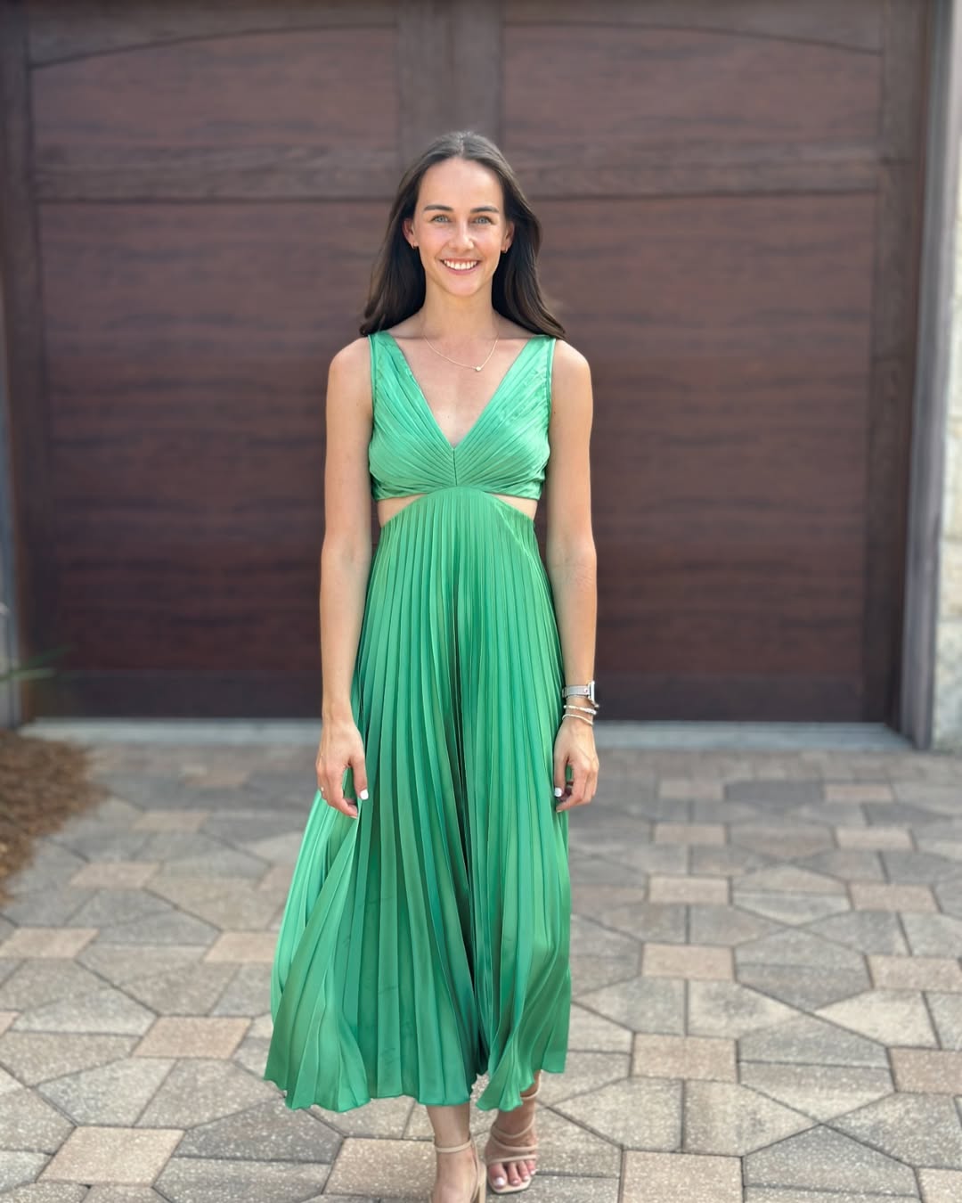 Women’s Pleated Cut-Out Midi Wedding Guest Dress