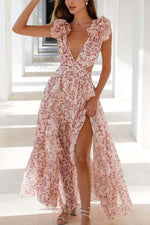 Women’s Ruffle Sleeve Floral Maxi Wedding Guest Dress