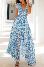 Women’s Ruffle Sleeve Floral Maxi Wedding Guest Dress