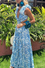 Women’s Ruffle Sleeve Floral Maxi Wedding Guest Dress