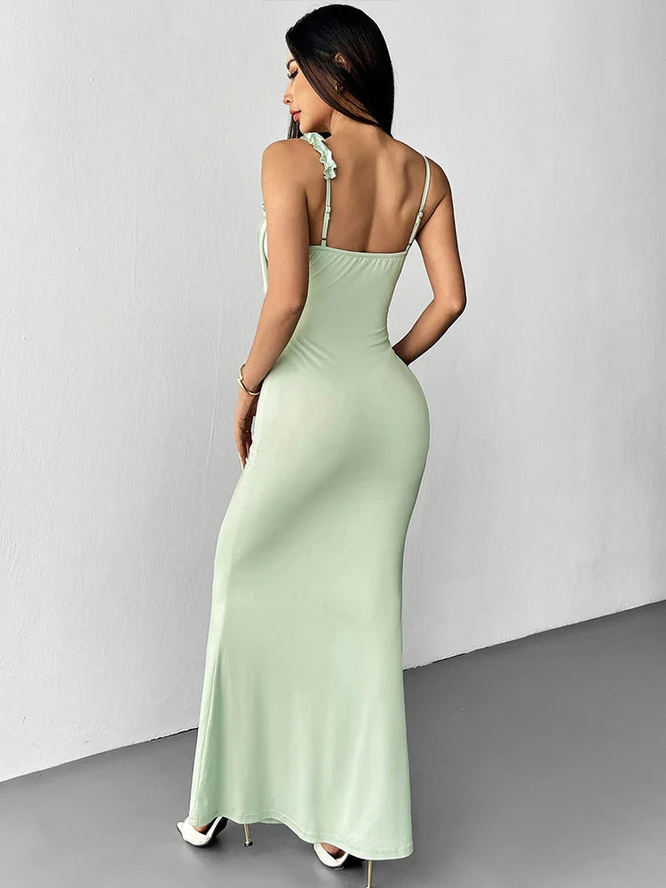 Women’s Ruffle Strap Maxi Wedding Guest Dress