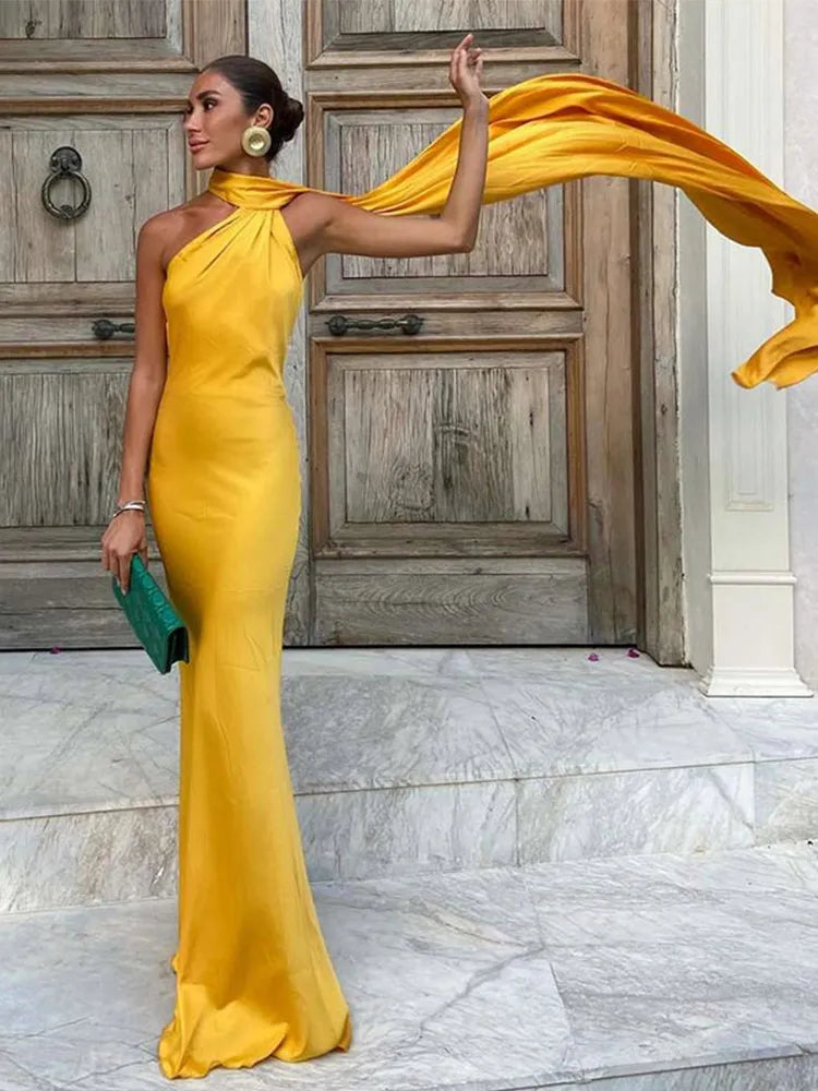 Women’s Scarf Neck Maxi Wedding Guest Dress