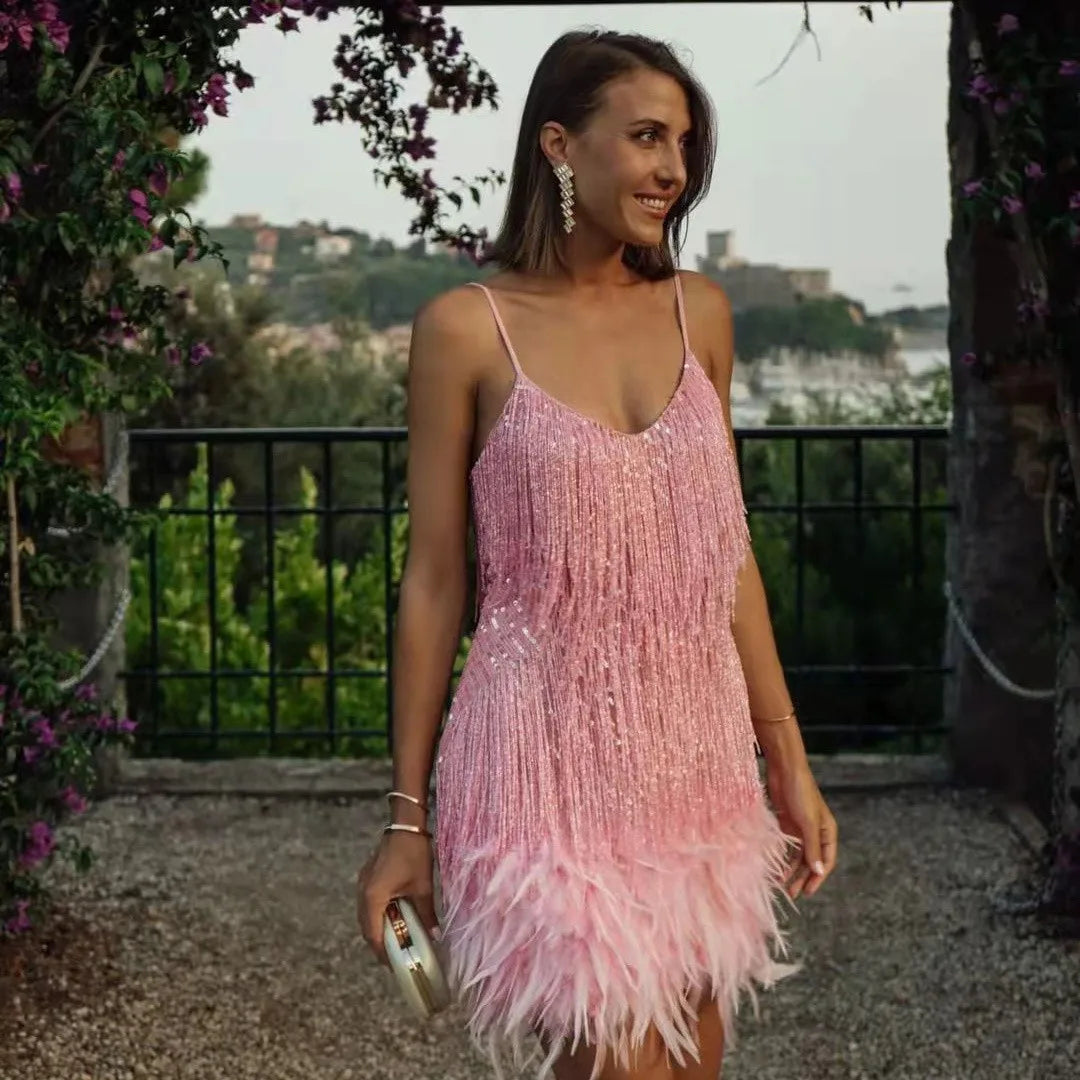 Women’s Sequin Fringe Mini Cocktail Dress