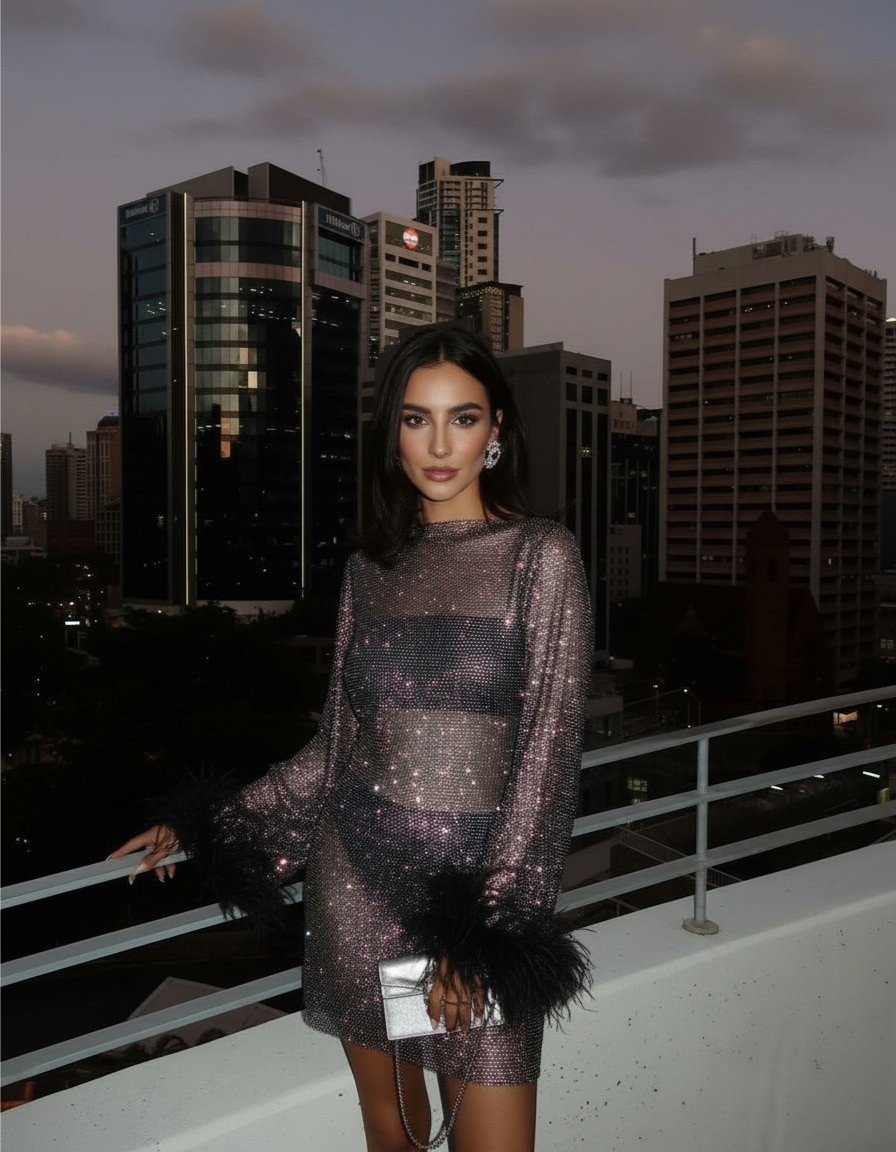 Women’s Sheer Sleeve Sequin Mini Cocktail Dress