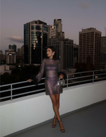 Women’s Sheer Sleeve Sequin Mini Cocktail Dress