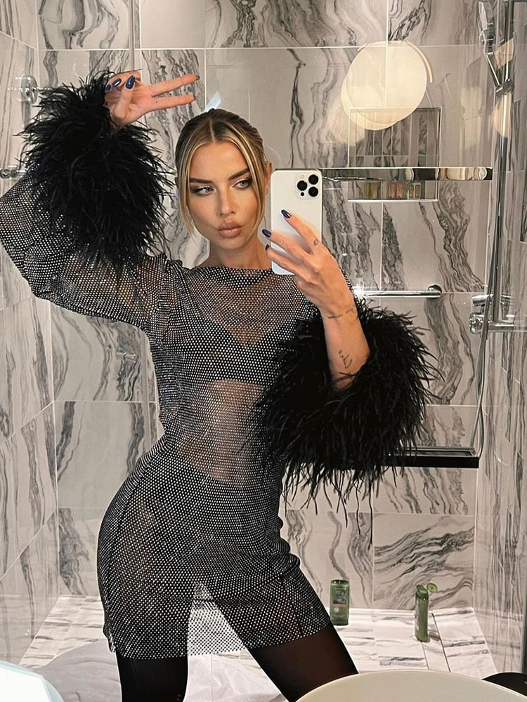 Women’s Sheer Sleeve Sequin Mini Cocktail Dress