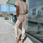 Women’s Short Sleeve Belted Jumpsuit