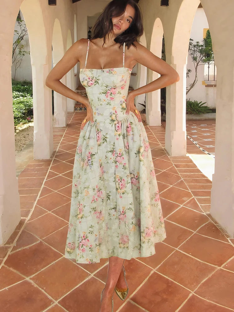 Women’s Sleeveless Corset Midi Prom Dress