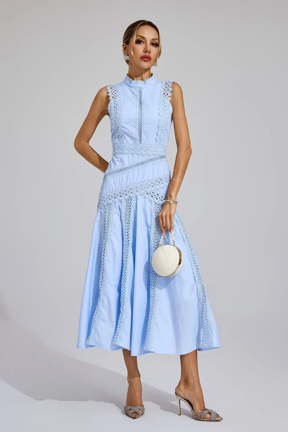 Women’s Sleeveless Lace Panel Midi Dress