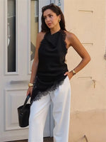 Women’s Sleeveless Lace Trim Halter Top